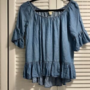 Ruffled Denim Blouse